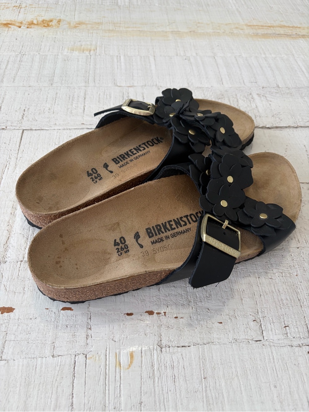 Birkenstock Siena Flowers EU size 40 US size 9 9.5 Black Leather Slide Sandals - Picture 7 of 11